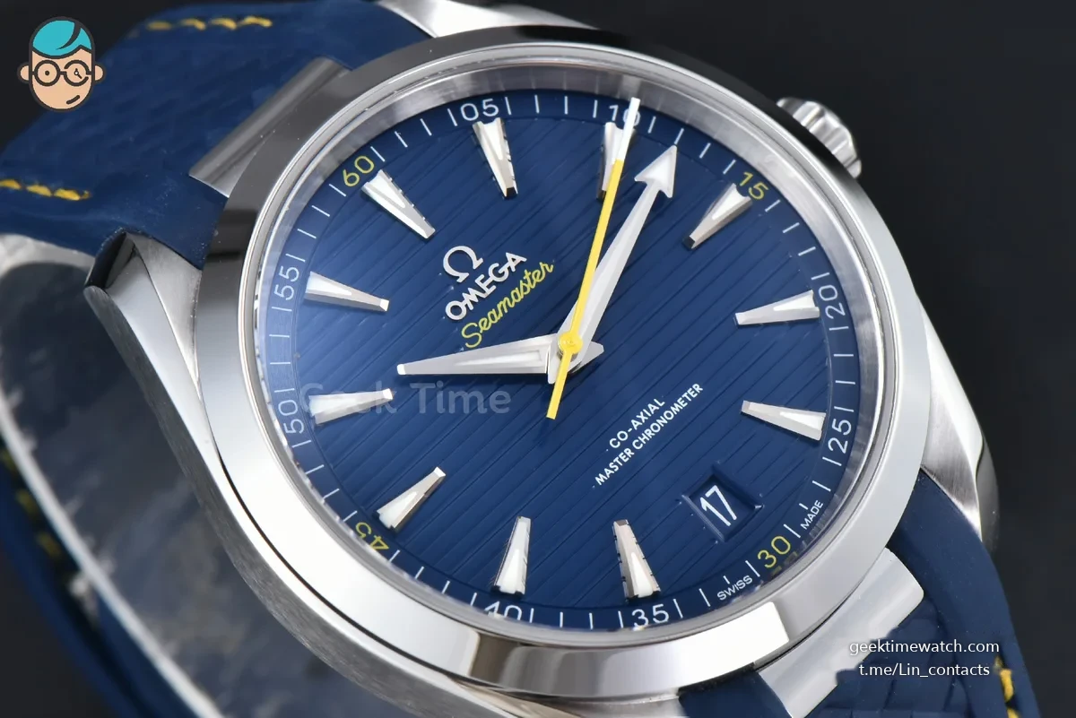 Aqua Terra 150M 41mm SS VSF Dark Blue Dial Yellow Hand Dark Blue Rubber Strap A8900
