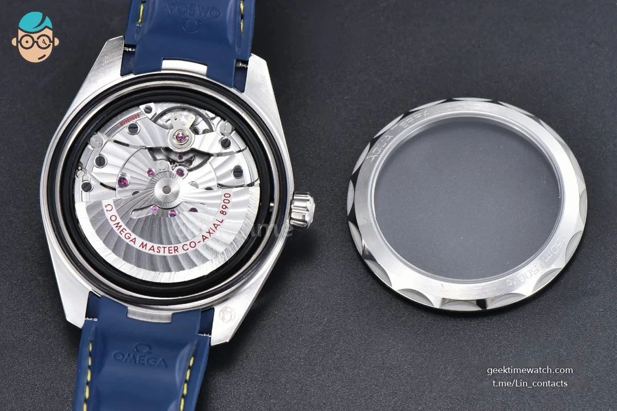Aqua Terra 150M 41mm SS VSF Dark Blue Dial Yellow Hand Dark Blue Rubber Strap A8900