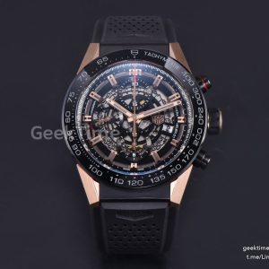 Carrera Calibre Heuer 01 45mm XF Black Bezel Black Skeleton Dial Black Rubber Strap A1887