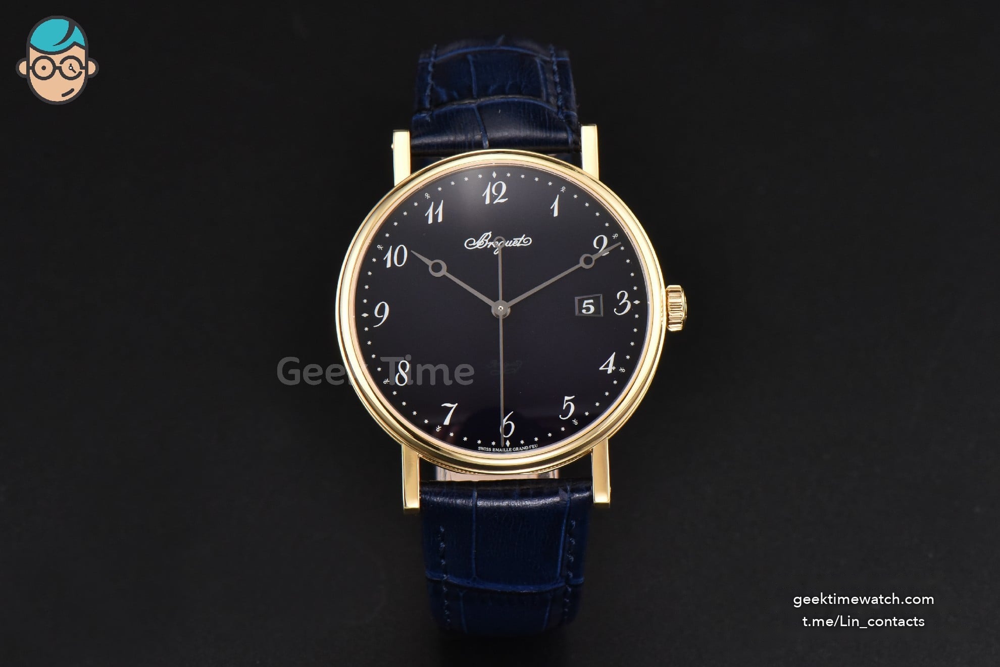 Classique 5177 38mm LTF YG Black Dial Digital Marker Blue Leather Strap MY9015
