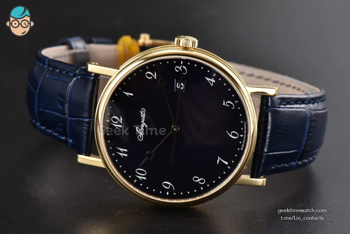 Classique 5177 38mm LTF YG Black Dial Digital Marker Blue Leather Strap MY9015