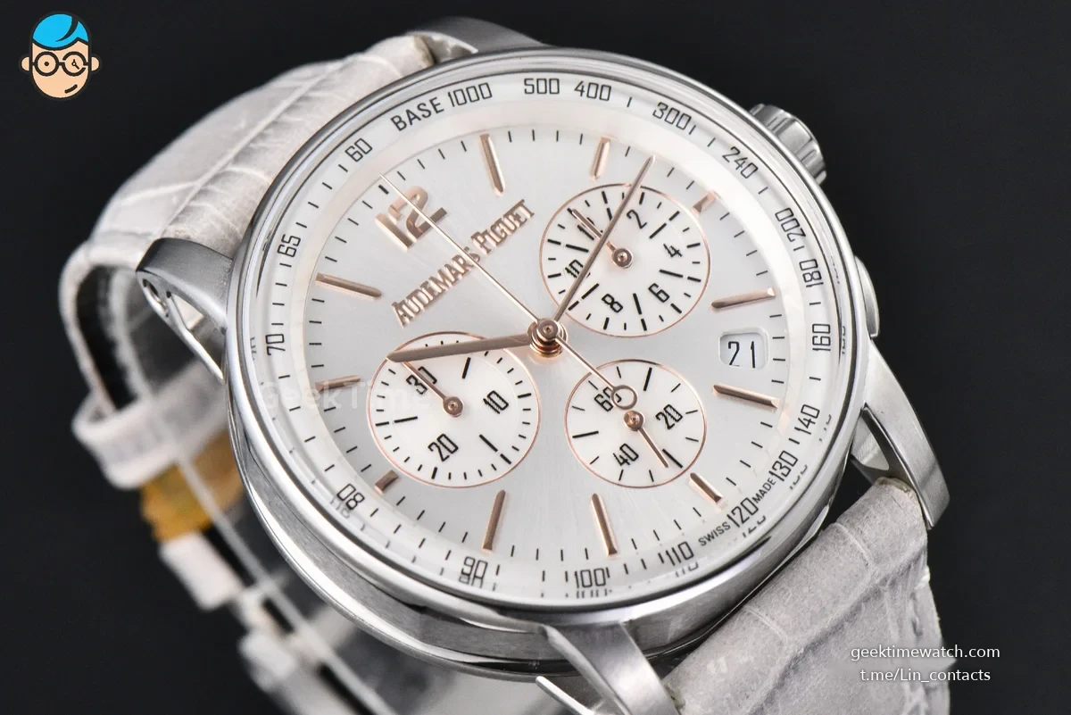 Code 11.59 Chrono 26393 41mm APSF Silver Dial Gold Hands Gray Leather Strap SA4401 Super Clone