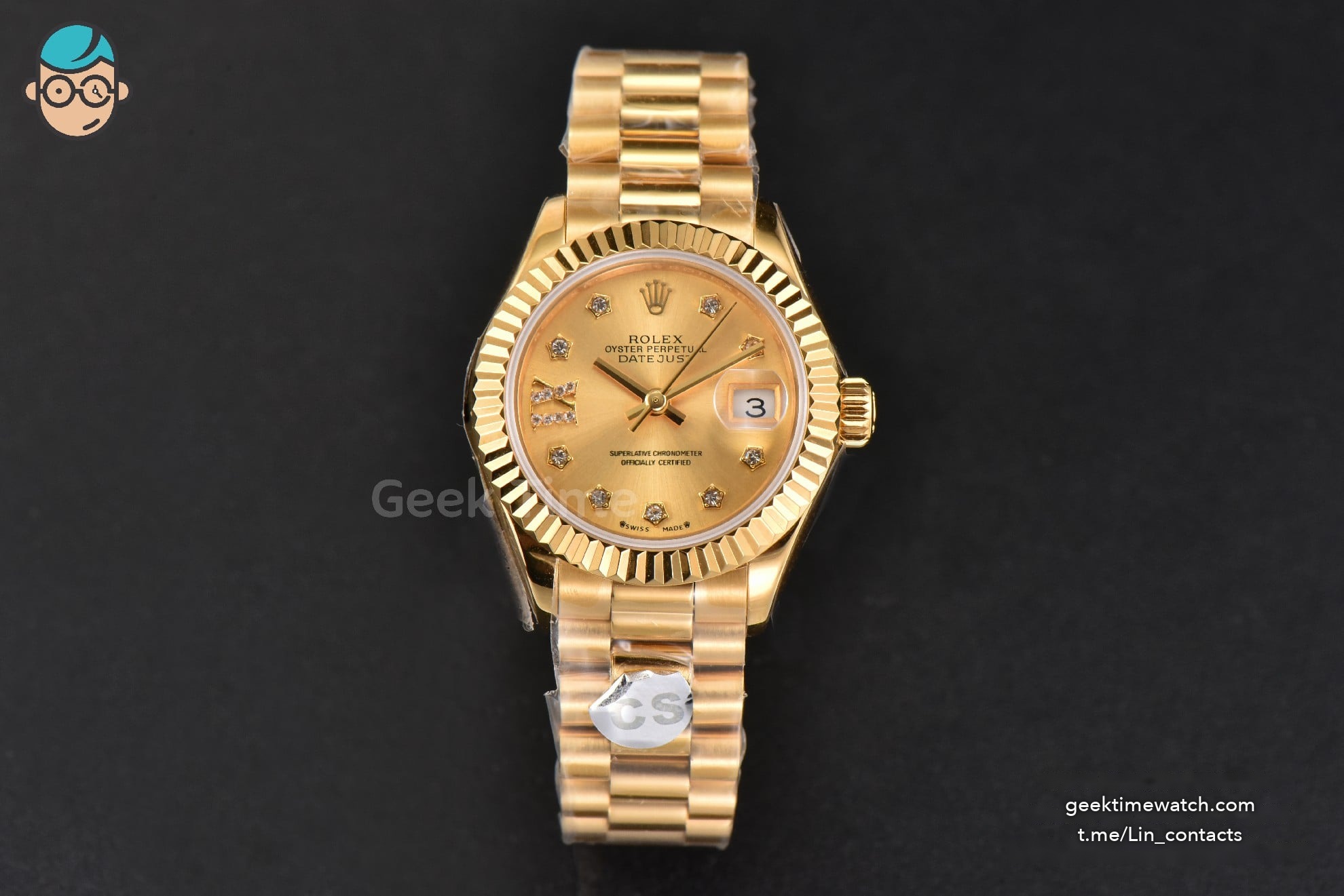 DateJust 28MM Ladies WF YG Gold Dial Diamond Marker President Bracelet A2236