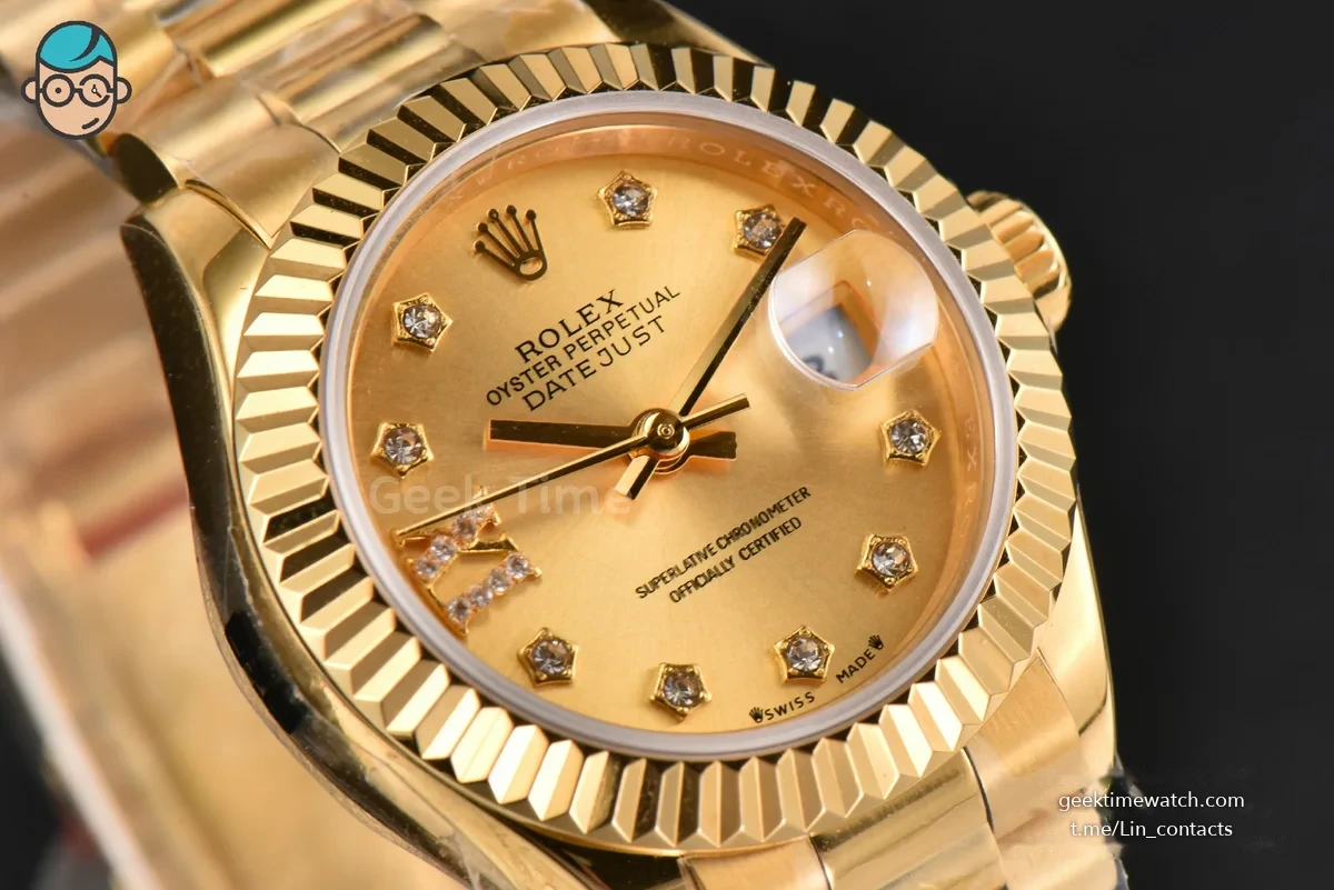 DateJust 28MM Ladies WF YG Gold Dial Diamond Marker President Bracelet A2236