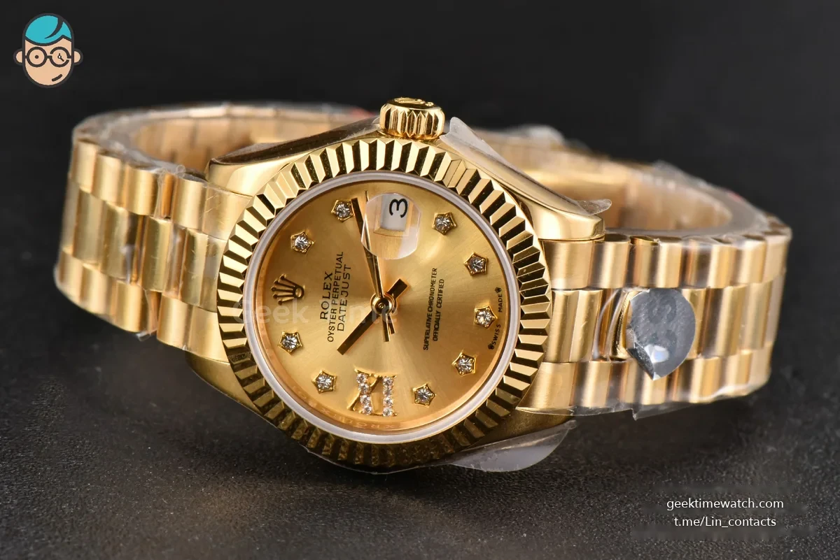 DateJust 28MM Ladies WF YG Gold Dial Diamond Marker President Bracelet A2236