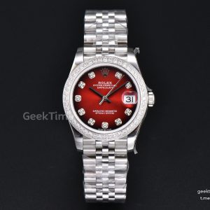 DateJust 31MM 904L GMF Diamond Bezel Red Dial Diamond Marker SS Jubilee Bracelet A2824