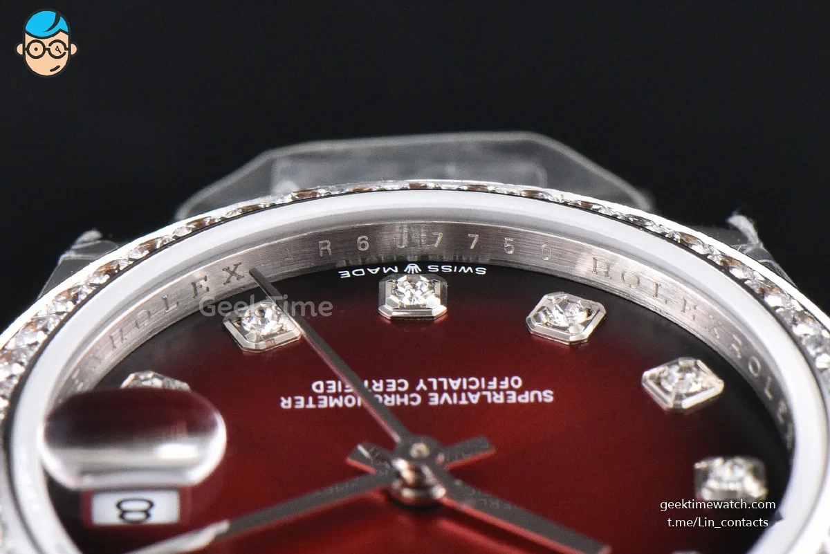 DateJust 31MM 904L GMF Diamond Bezel Red Dial Diamond Marker SS President Bracelet A2824