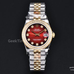 DateJust 31MM 904L GMF Diamond Bezel Red Dial Diamond Marker YG/SS Jubilee Bracelet A2824