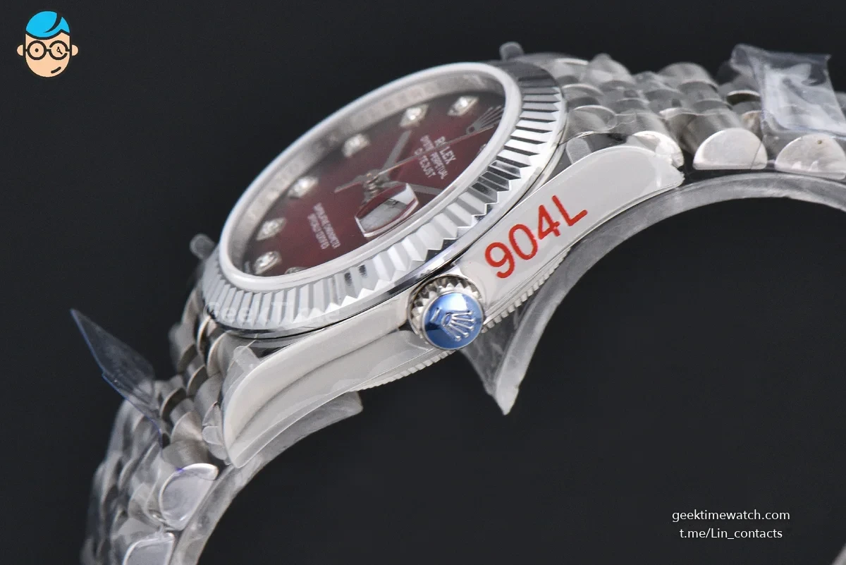 DateJust 31MM 904L GMF Fluted Bezel Red Dial Diamond Marker SS Jubilee Bracelet A2824