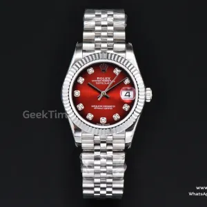DateJust 31MM 904L GMF Fluted Bezel Red Dial Diamond Marker SS Jubilee Bracelet A2824