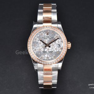 DateJust 31MM 904L RG/SS GMF Diamond Bezel Silver Flowers Dial Oyster Bracelet A2824