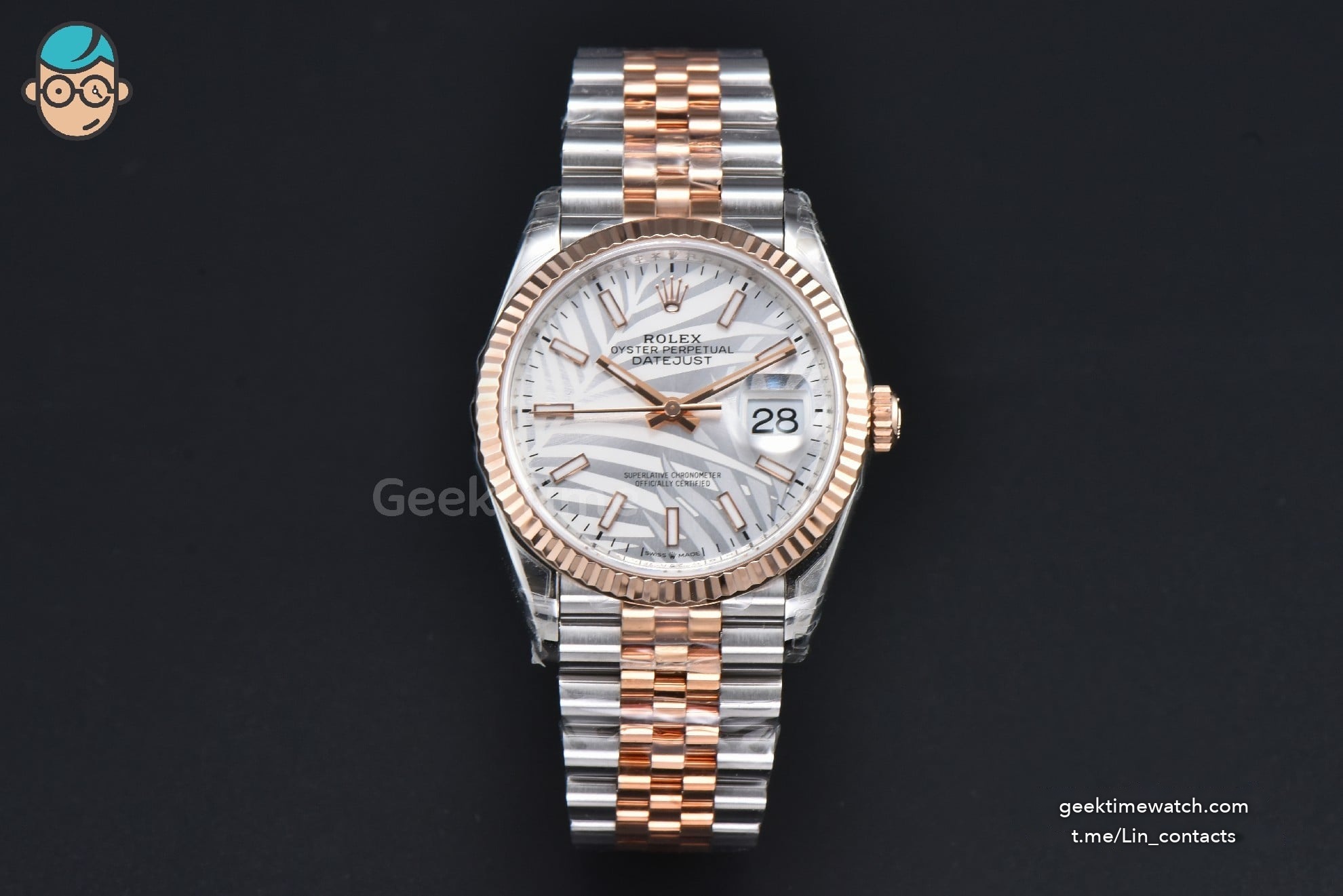 DateJust 36mm 126331 RG/SS VSF Sliver Palm Dial RG/SS Jubilee Bracelet VS3235