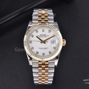 DateJust 36MM 904L YG/SS GMF Fluted Bezel White Dial Diamond Marker Jubilee Bracelet VR3235