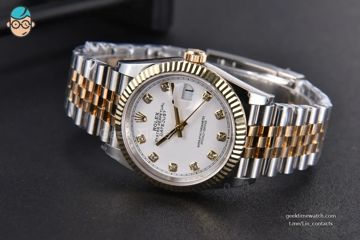 DateJust 36MM 904L YG/SS GMF Fluted Bezel White Dial Diamond Marker Jubilee Bracelet VR3235