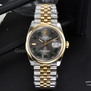 DateJust 36MM YG/SS BPF Smooth Wimbledon Gray Dial Green Marker Jubilee Bracelet A2824