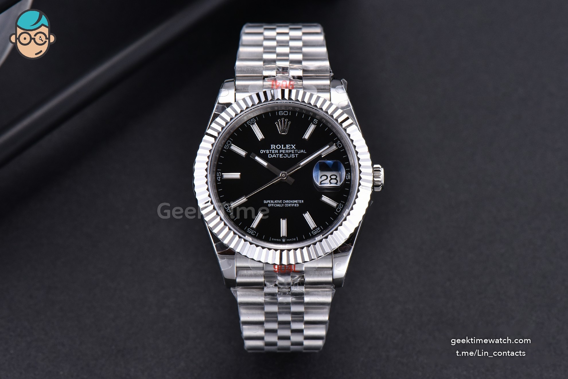 Datejust 41mm SS GMF Black Dial Lume Marker Fluted Bezel Jubille Bracelet VR3235