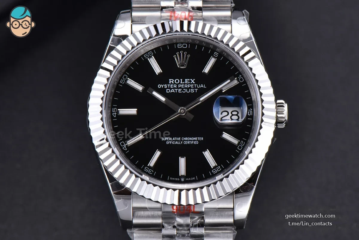 Datejust 41mm SS GMF Black Dial Lume Marker Fluted Bezel Jubille Bracelet VR3235