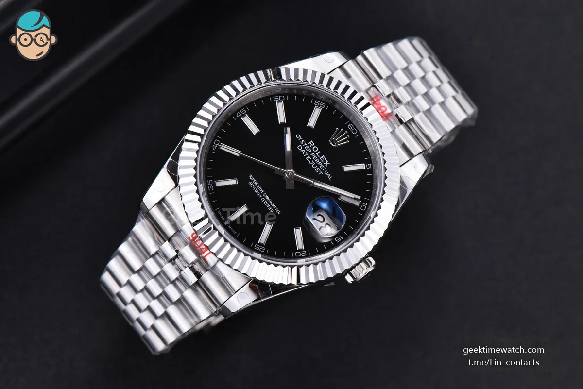 Datejust 41mm SS GMF Black Dial Lume Marker Fluted Bezel Jubille Bracelet VR3235
