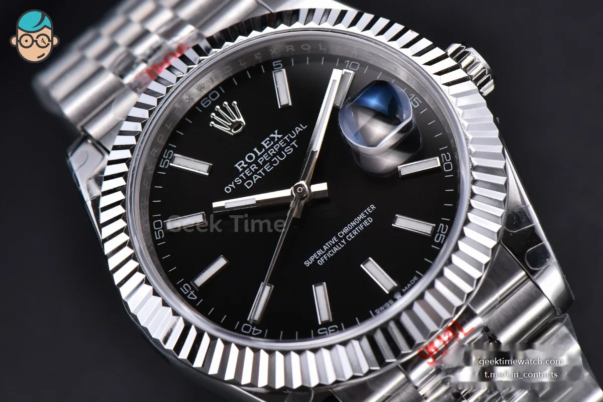 Datejust 41mm SS GMF Black Dial Lume Marker Fluted Bezel Jubille Bracelet VR3235