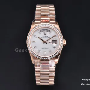 DayDate 36MM RG GMF Diamond Bezel White Dial Roman Marker President Bracelet A2836(Tungsten)