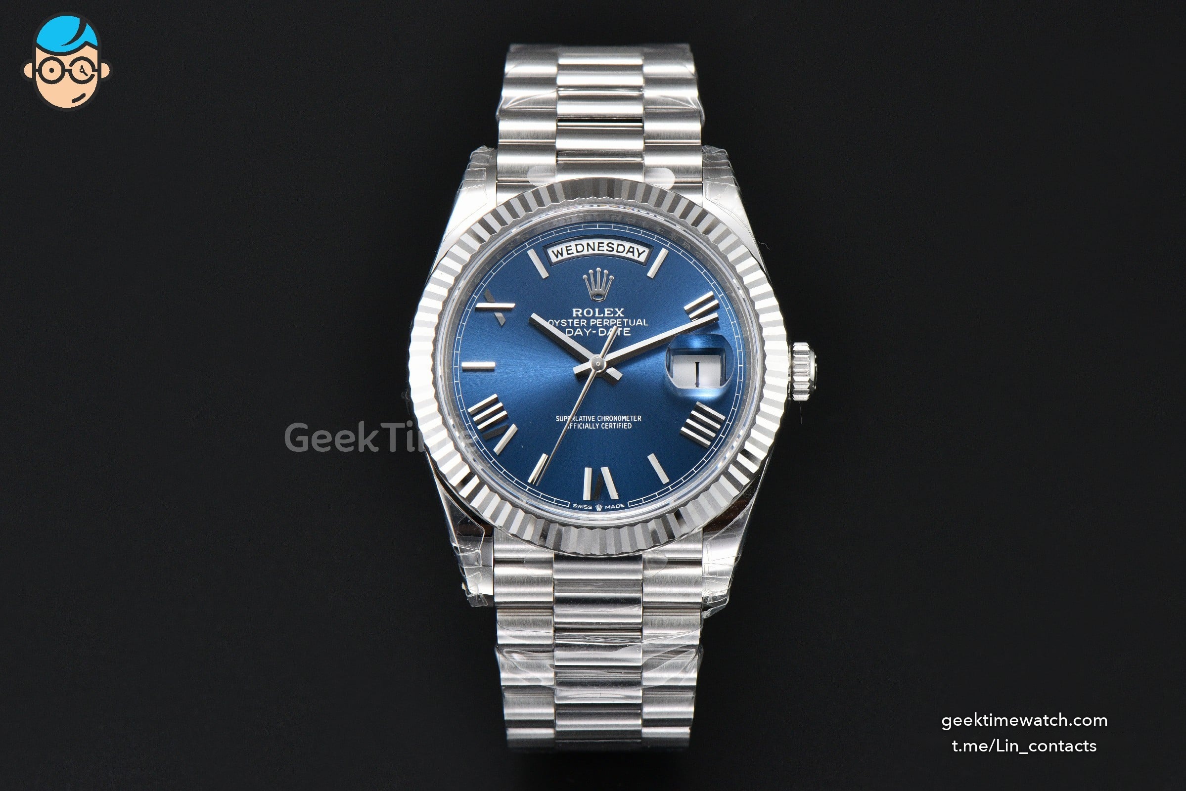 DayDate 40MM Weighted VSF Blue Dial Roman Marker President Bracelet DD3255