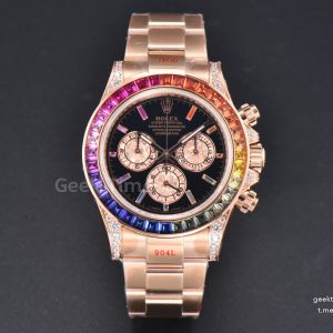 Daytona 116595 Customized Noob Rainbow Diamond RG Bezel Black Dial RG Bracelet SA4130