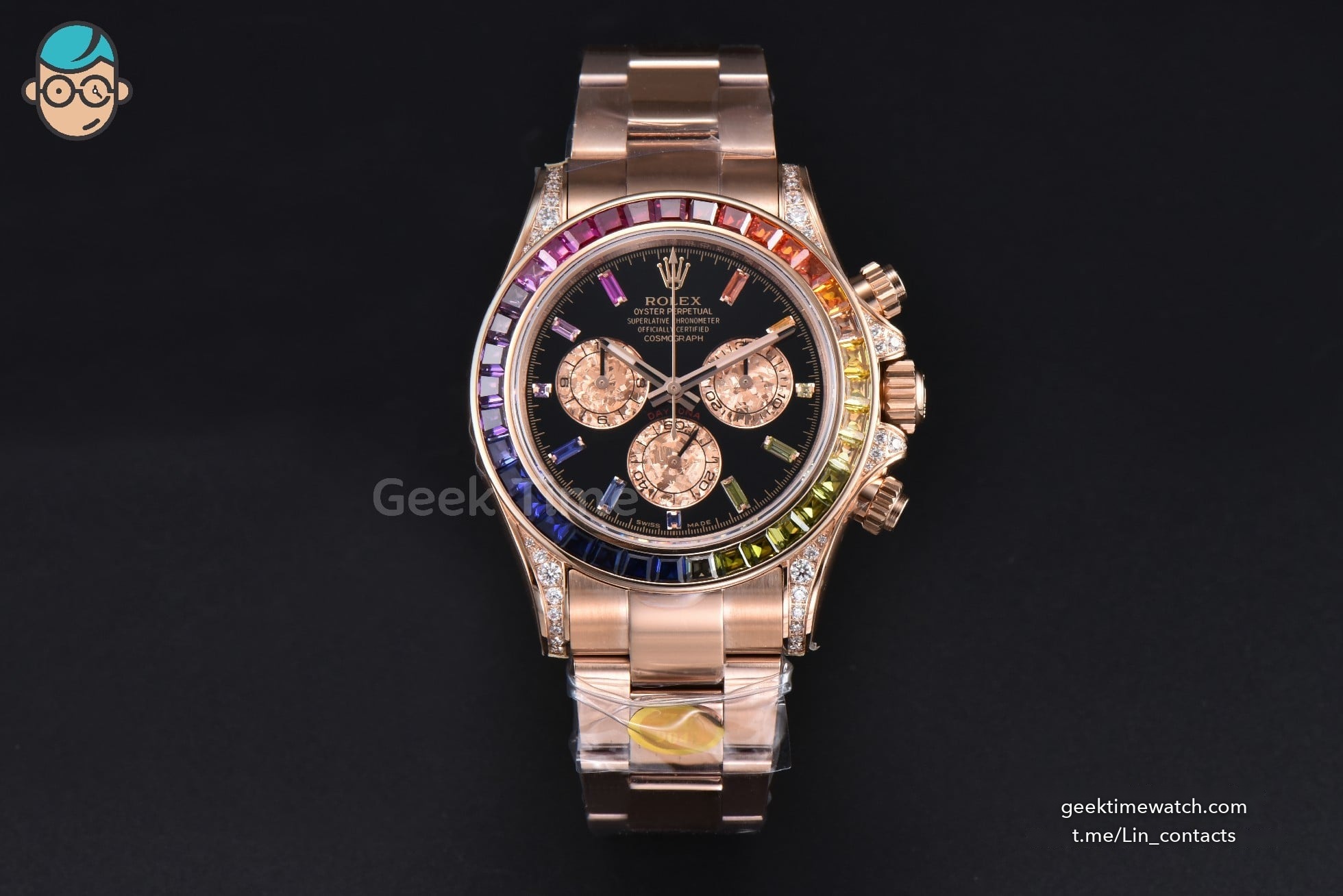 Daytona 116598 Rainbow ZF Black Diamonds Dial on RG Bracelet SH4130