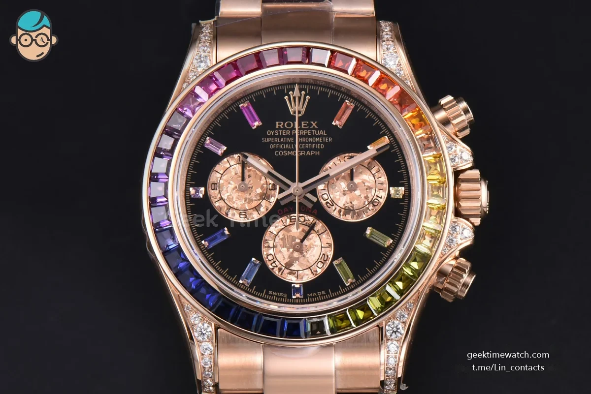 Daytona 116598 Rainbow ZF Black Diamonds Dial on RG Bracelet SH4130