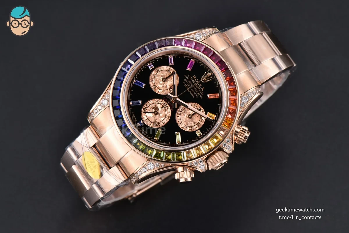 Daytona 116598 Rainbow ZF Black Diamonds Dial on RG Bracelet SH4130