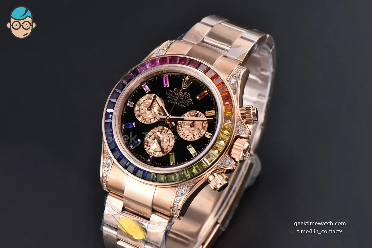 Daytona 116598 Rainbow ZF Black Diamonds Dial on RG Bracelet SH4130