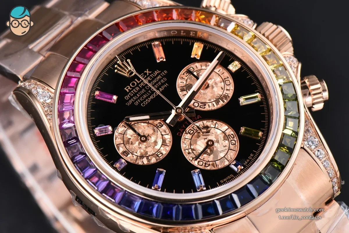 Daytona 116598 Rainbow ZF Black Diamonds Dial on RG Bracelet SH4130