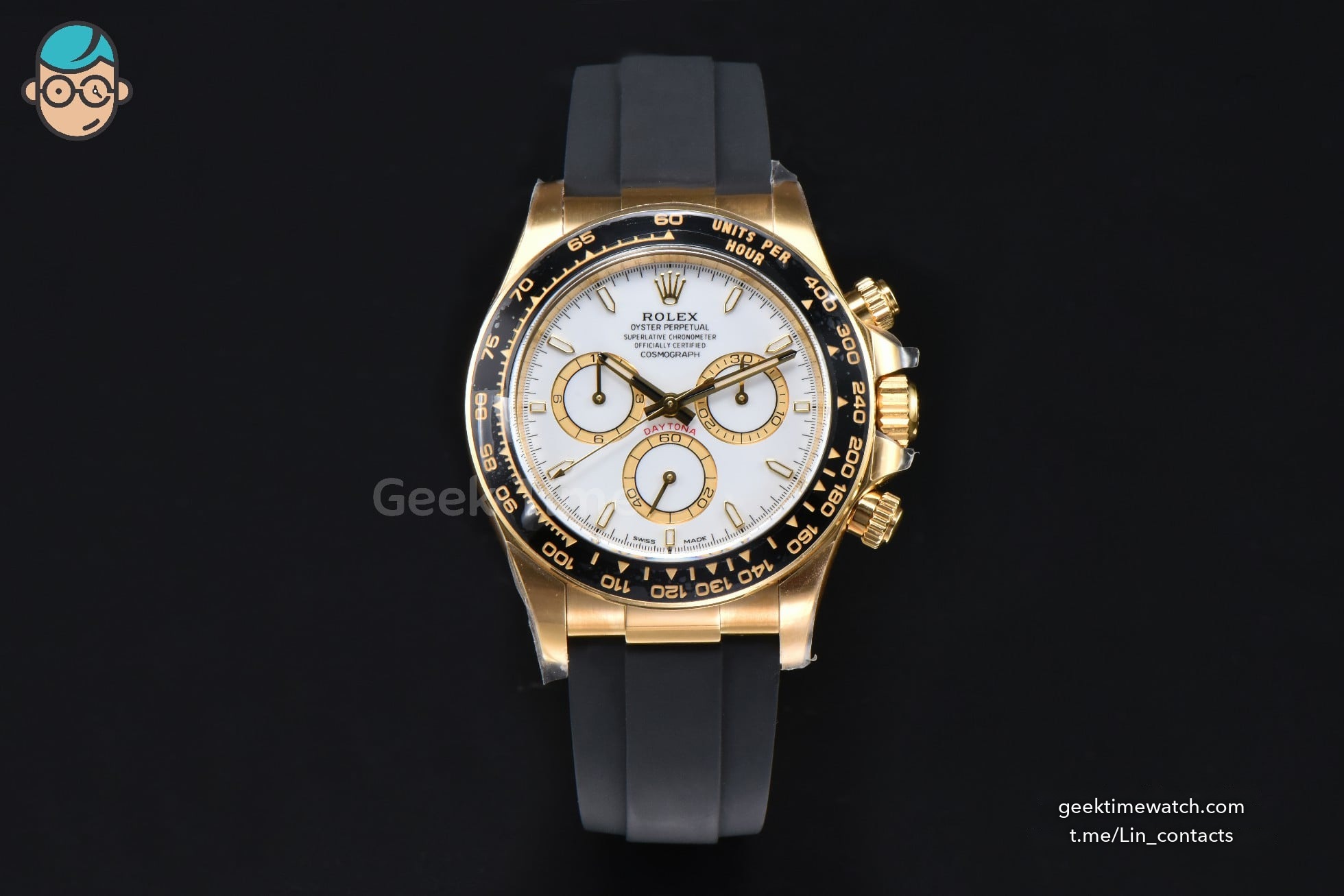 Daytona 126518 40mm Clean YG Black Bezel White Dial Lume Marker Black Oysterflex Strap SH4131