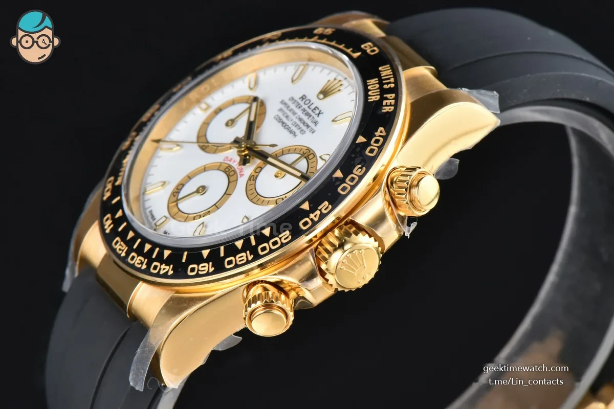 Daytona 126518 40mm Clean YG Black Bezel White Dial Lume Marker Black Oysterflex Strap SH4131