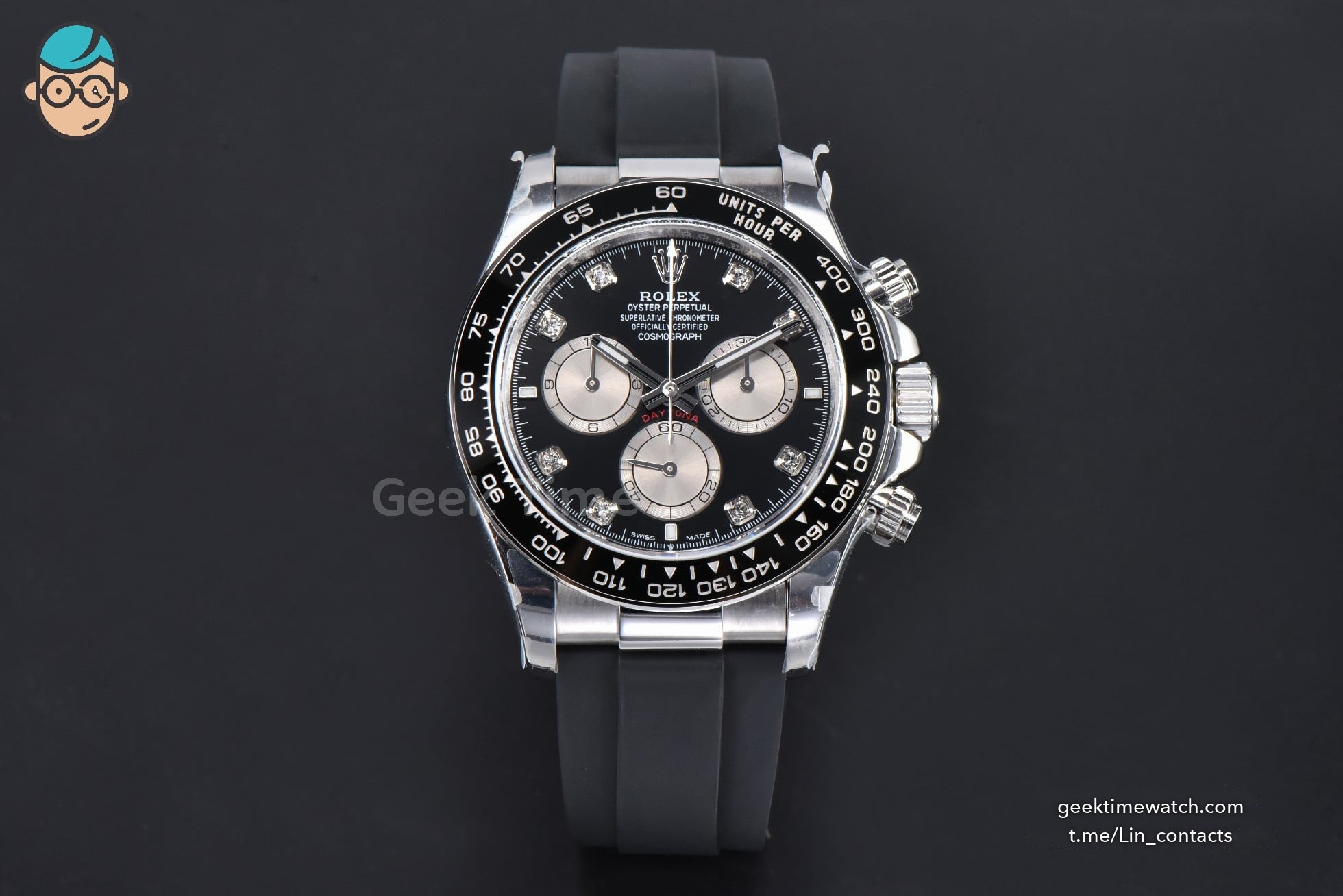 Daytona 126519 40mm SS BPF Black Dial Sliver Subdial Diamond Marker Black Oysterflex Strap SH4131