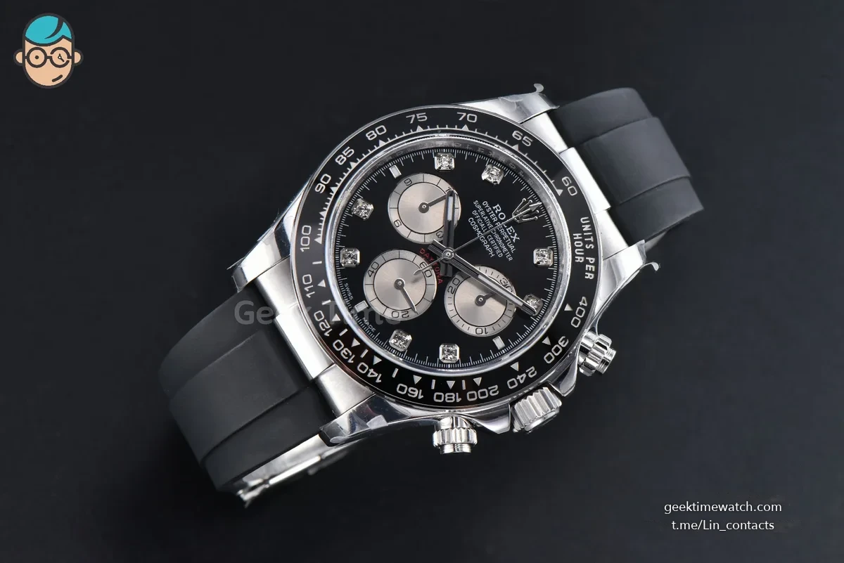 Daytona 126519 40mm SS BPF Black Dial Sliver Subdial Diamond Marker Black Oysterflex Strap SH4131