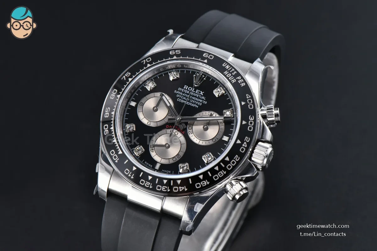 Daytona 126519 40mm SS BPF Black Dial Sliver Subdial Diamond Marker Black Oysterflex Strap SH4131