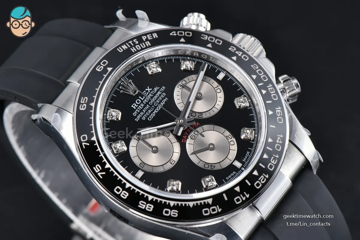 Daytona 126519 40mm SS BPF Black Dial Sliver Subdial Diamond Marker Black Oysterflex Strap SH4131
