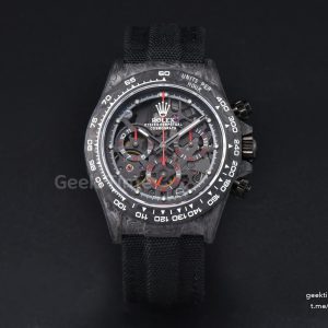 Daytona Montoya Carbon Fiber 40mm DIWF Skeleton Dial Red Hand Black Nylon Strap 4130