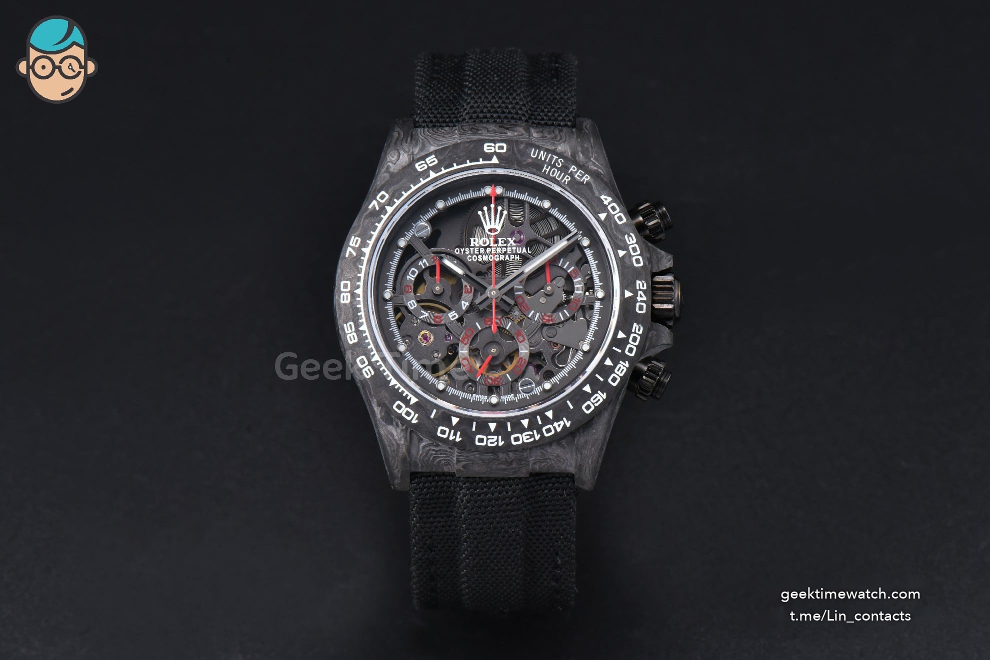 Daytona Montoya Carbon Fiber 40mm DIWF Skeleton Dial Red Hand Black Nylon Strap 4130