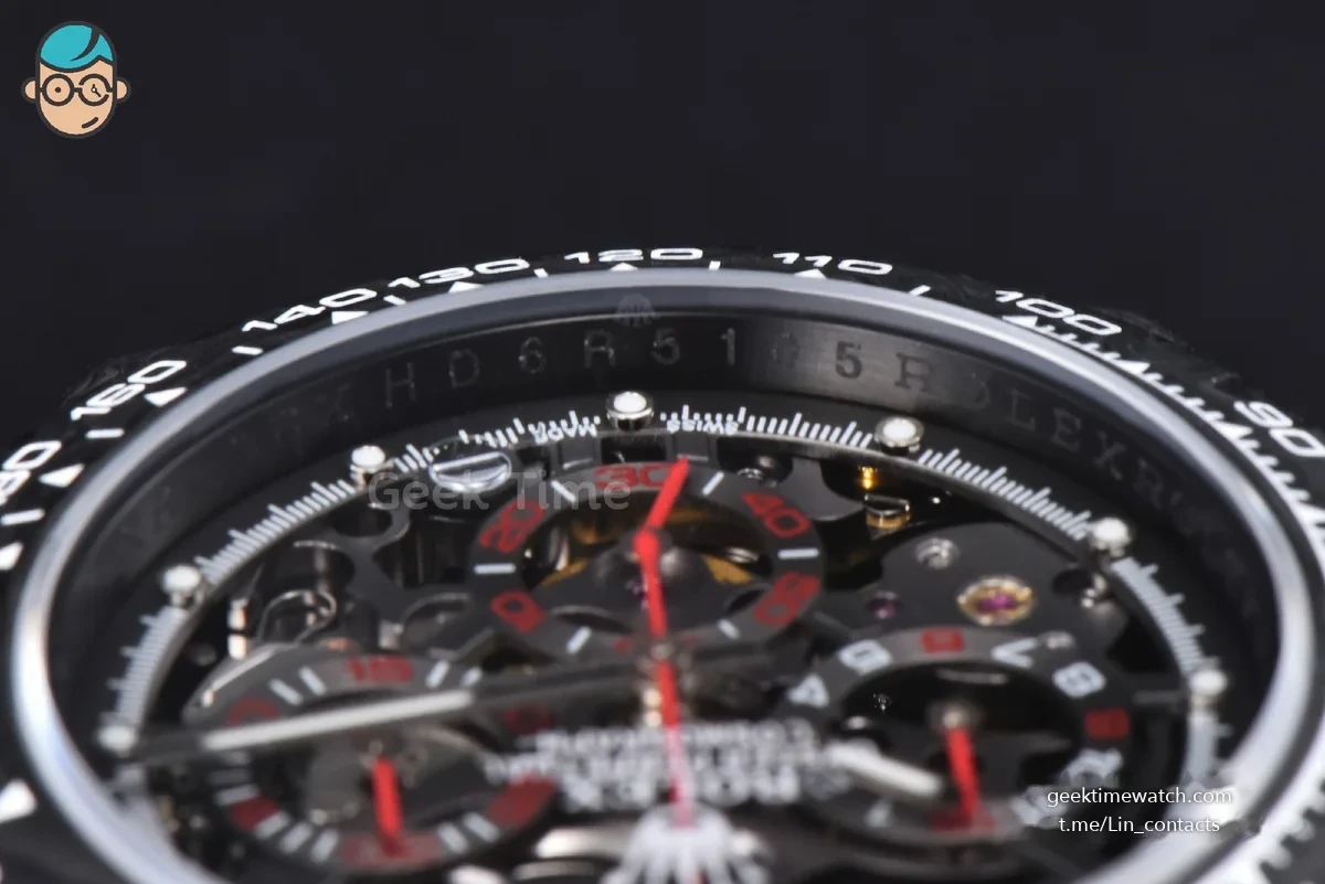 Daytona Montoya Carbon Fiber 40mm DIWF Skeleton Dial Red Hand Black Nylon Strap 4130