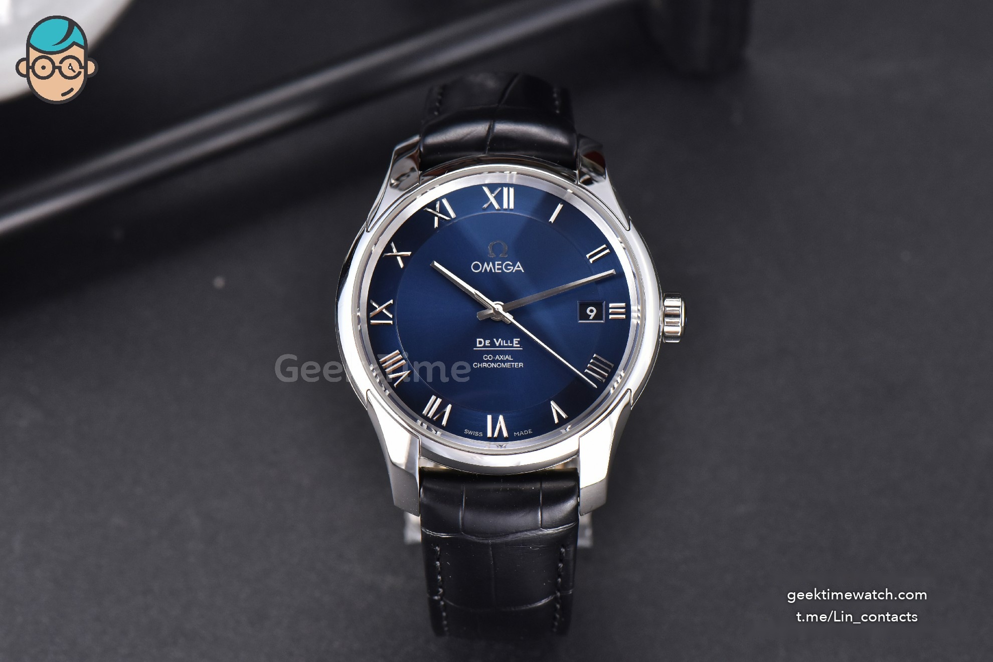 De Ville Hour Vision VSF 41MM Blue Dial Black Croco Strap A8500