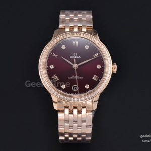 De Ville Ladies Prestige 34mm VSF White Diamond Bezel Purple Dial Diamond Roman Marker RG Bracelet A8800