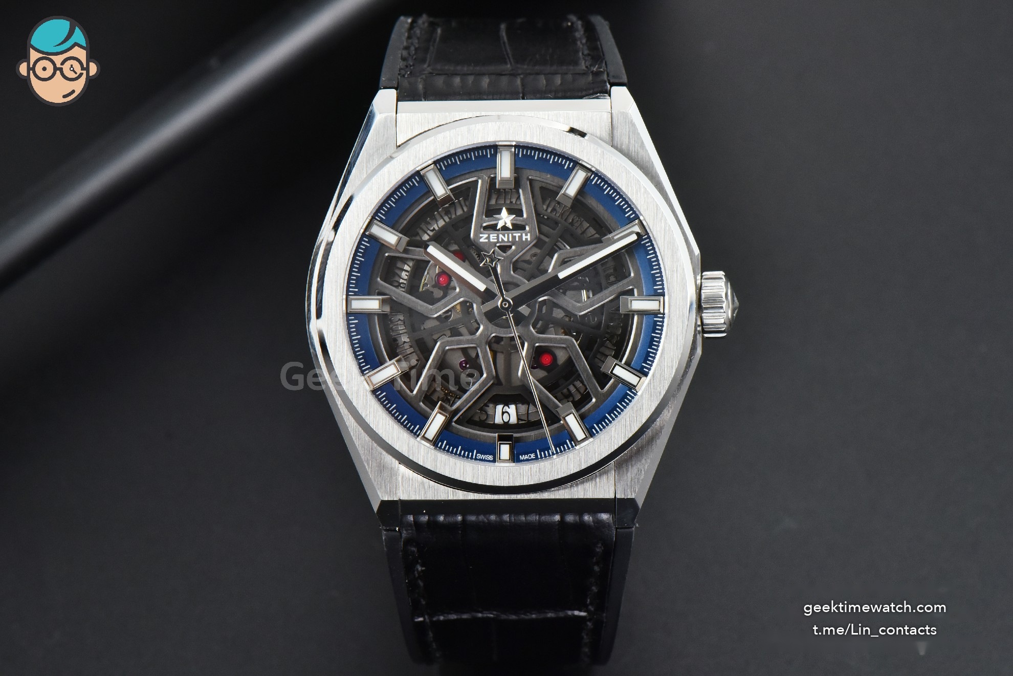 Defy Classic LF 41MM Skeleton Blue Dial Blue Gummy Strap A2892