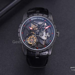 Excalibur Spider BBRF 47mm Skeleton Dial Black Leather Strap Flying Tourbillon Manual Wind