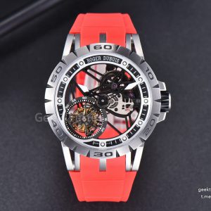 Excalibur Sports Tourbillon Titanium JBF 46MM Skeleton Dial Black Crown Red Rubber Strap