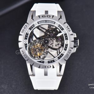 Excalibur Sports Tourbillon Titanium JBF 46MM Skeleton Dial Black Crown White Rubber Strap