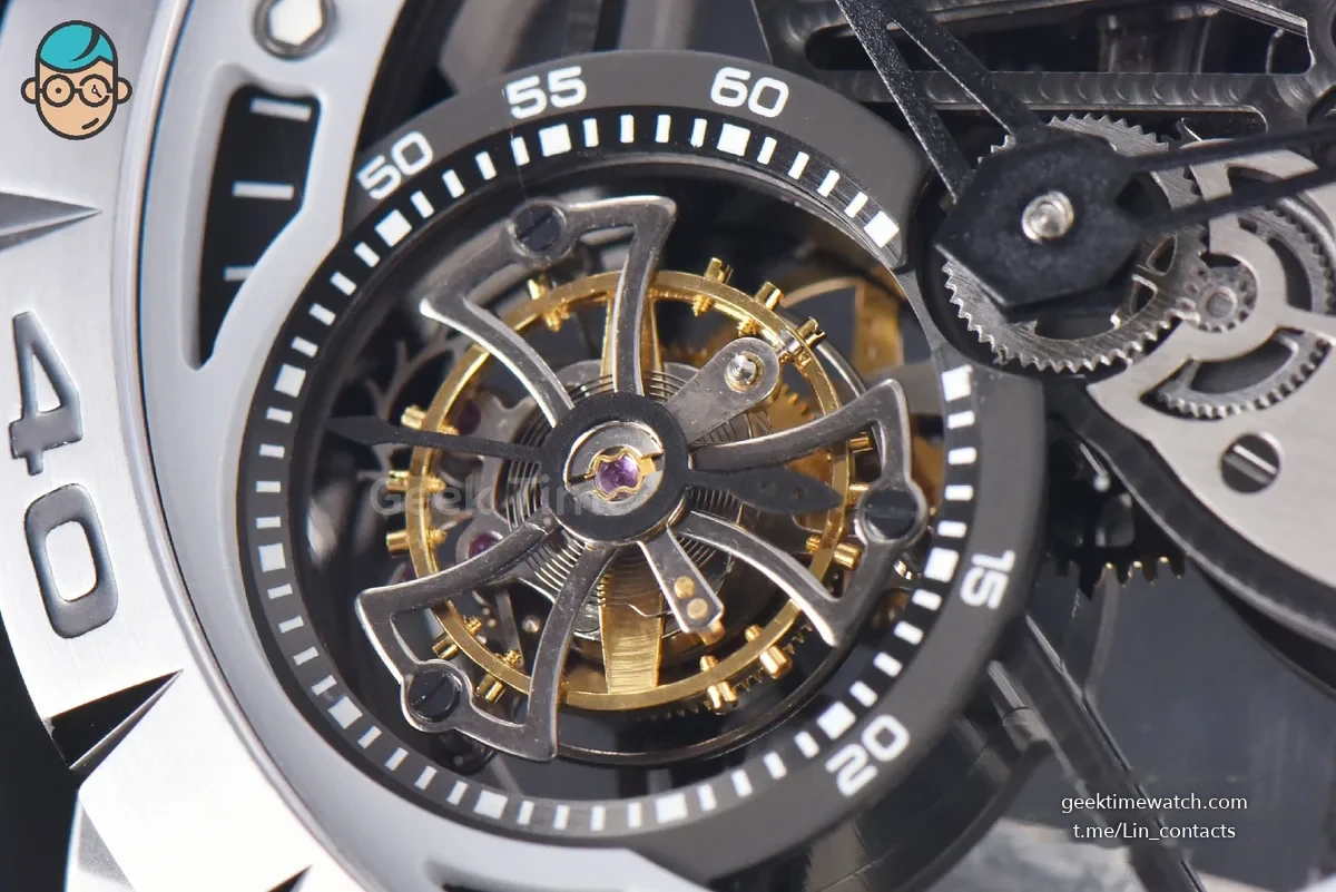 Excalibur Sports Tourbillon Titanium JBF 46MM Skeleton Dial Black Crown White Rubber Strap