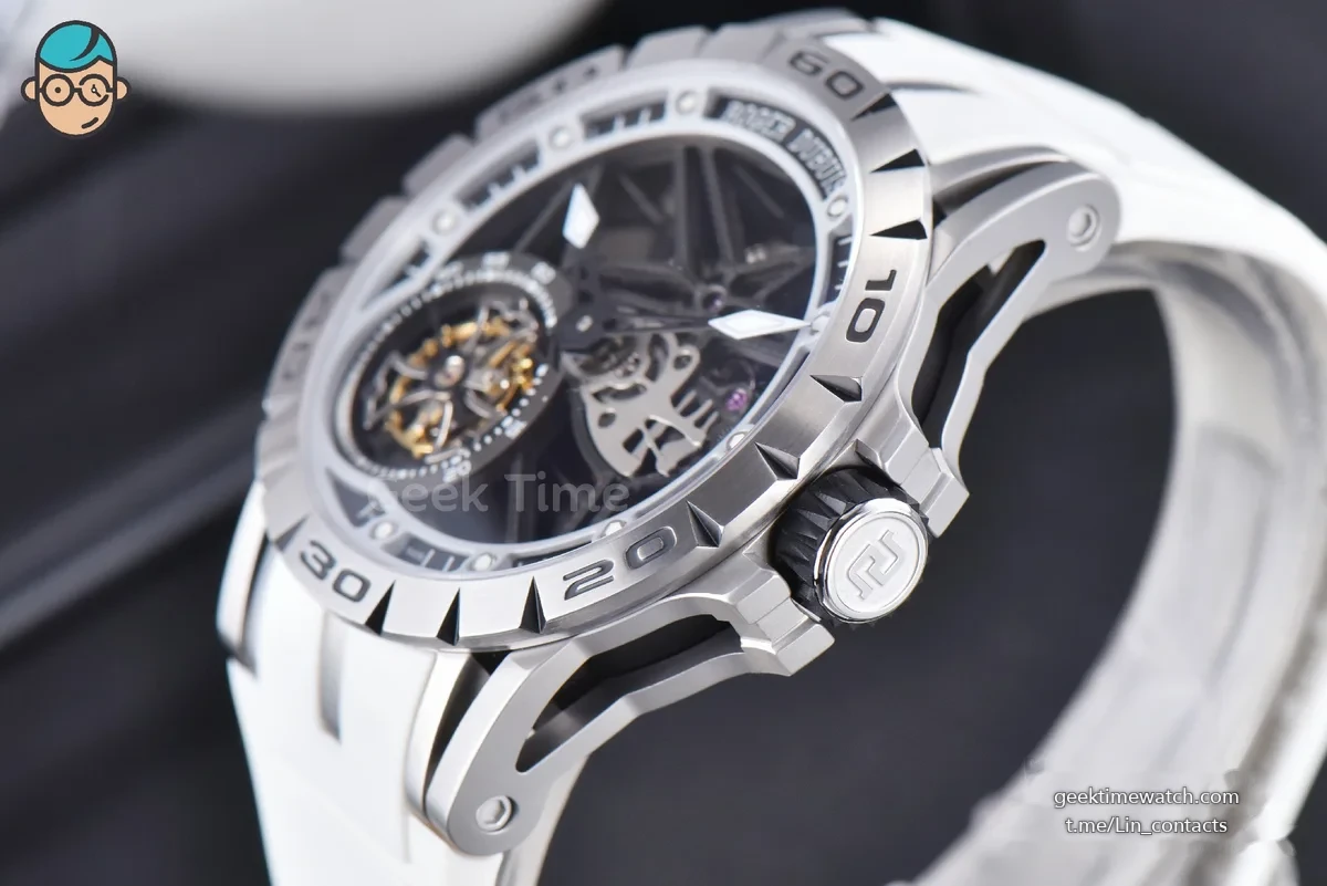 Excalibur Sports Tourbillon Titanium JBF 46MM Skeleton Dial Black Crown White Rubber Strap