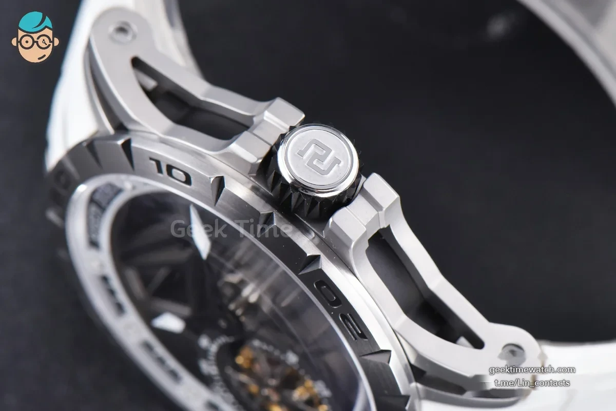 Excalibur Sports Tourbillon Titanium JBF 46MM Skeleton Dial Black Crown White Rubber Strap