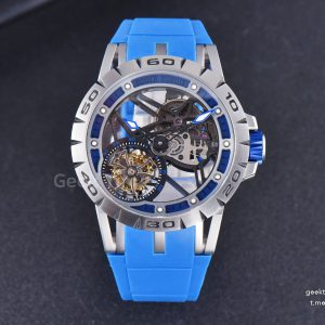 Excalibur Sports Tourbillon Titanium JBF 46MM Skeleton Dial Blue Crown Blue Rubber Strap